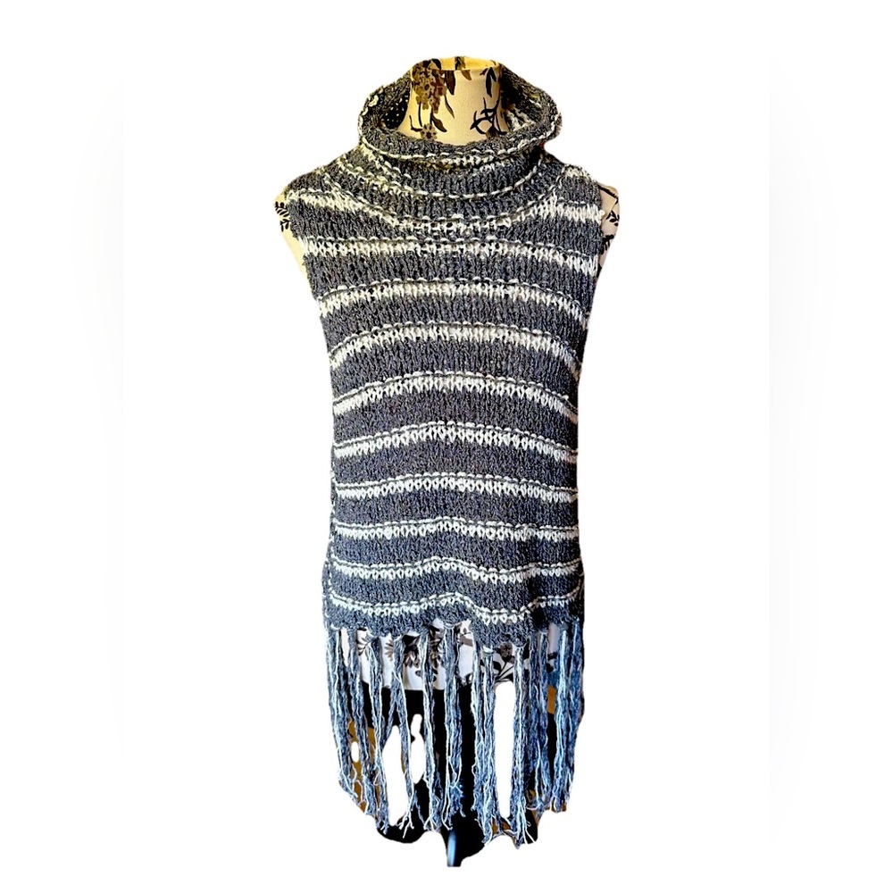 Free People Long Fringed Crochet Vest Top M